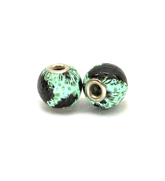 Donut bead similar "leather" stained (2 pieces) 14 mm - Green